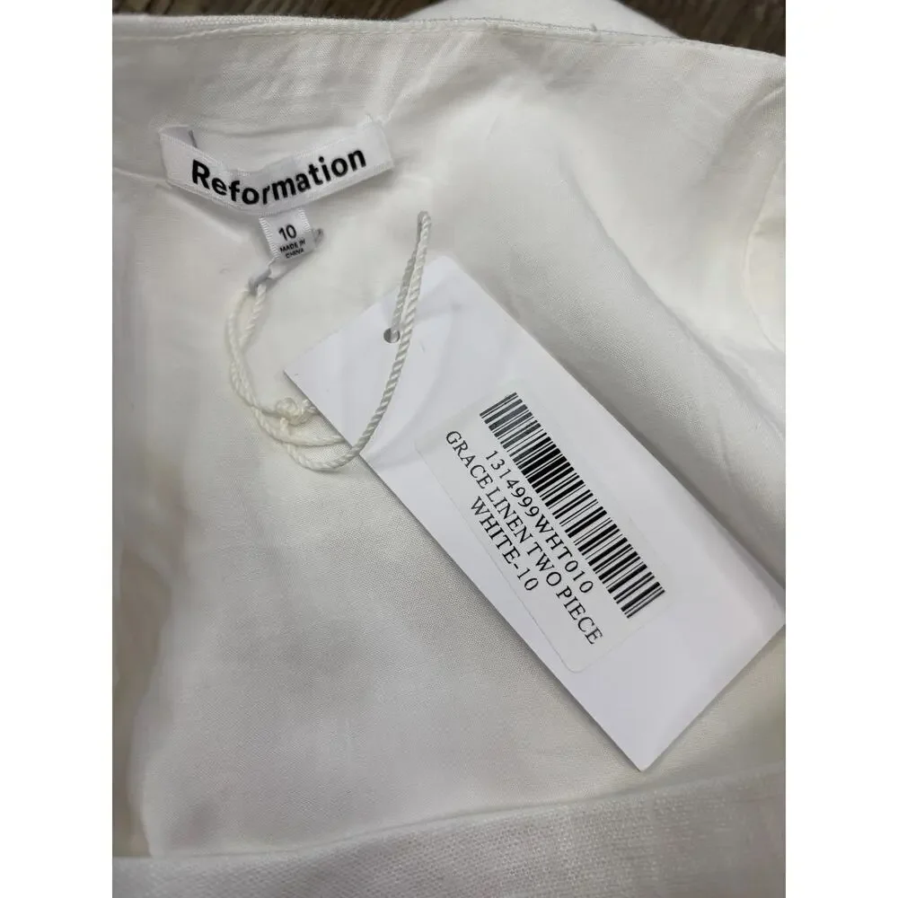Reformation Womens Size 10 Grace Linen Two Piece White Skirt & Top